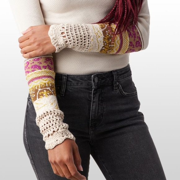 Free People In The Mix Cuff Waffle Knit Linen Combo Thermal LS Tee Size Med NWT - Picture 4 of 13